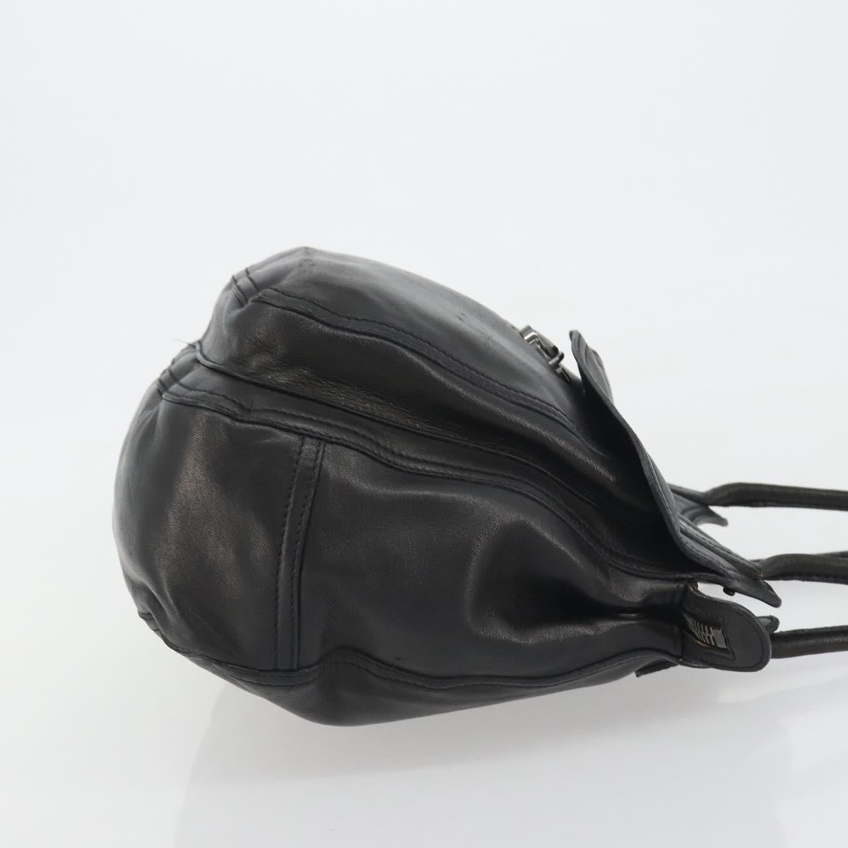 PRADA Tote Bag Leather Black Silver Auth am12153A