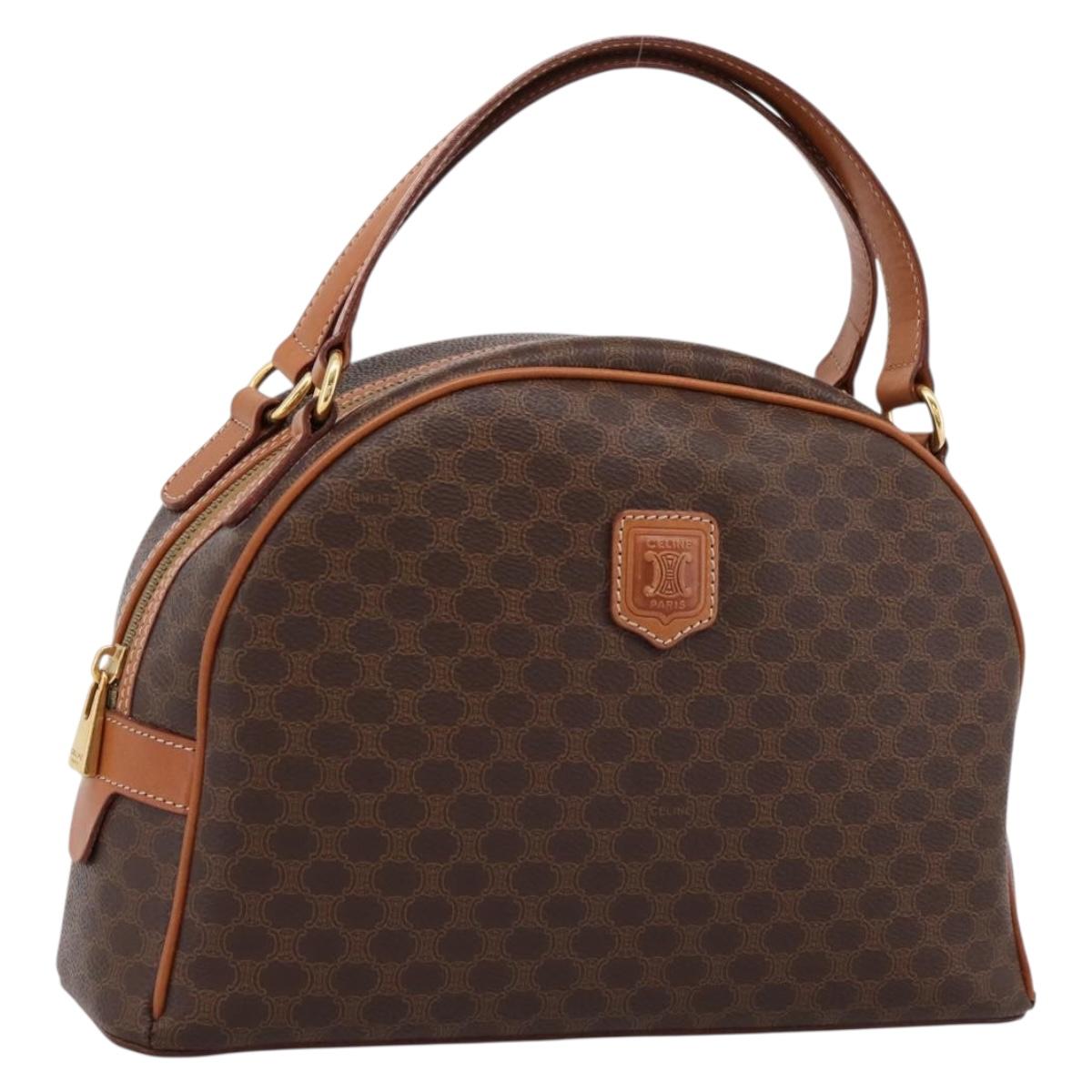CELINE Macadam Canvas Hand Bag PVC Leather Brown Gold Auth am12157V
