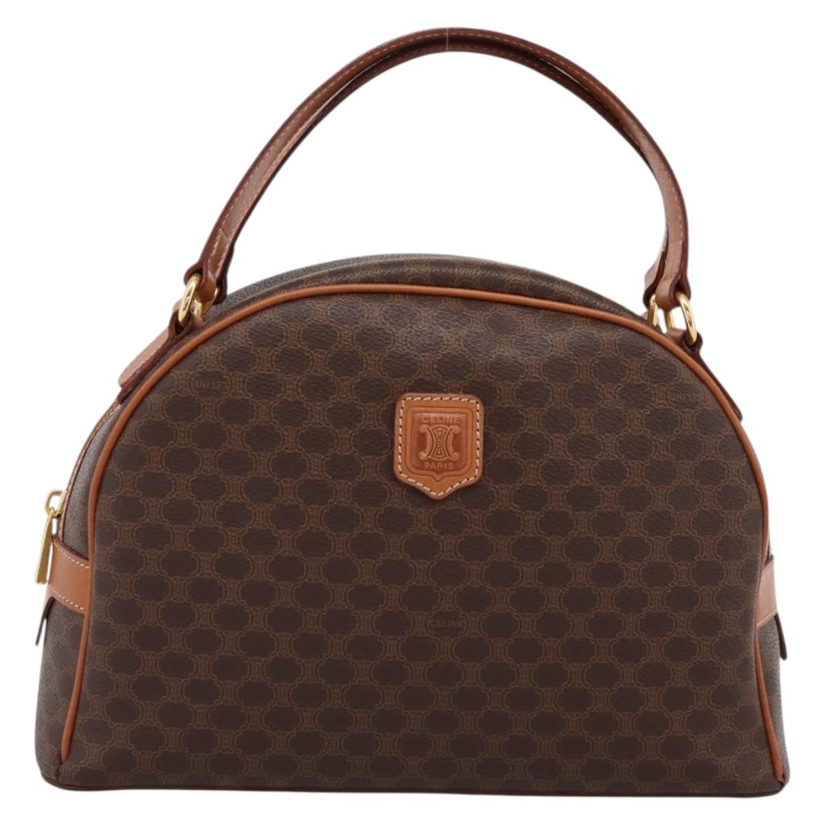 CELINE Macadam Canvas Hand Bag PVC Leather Brown Gold Auth am12157V