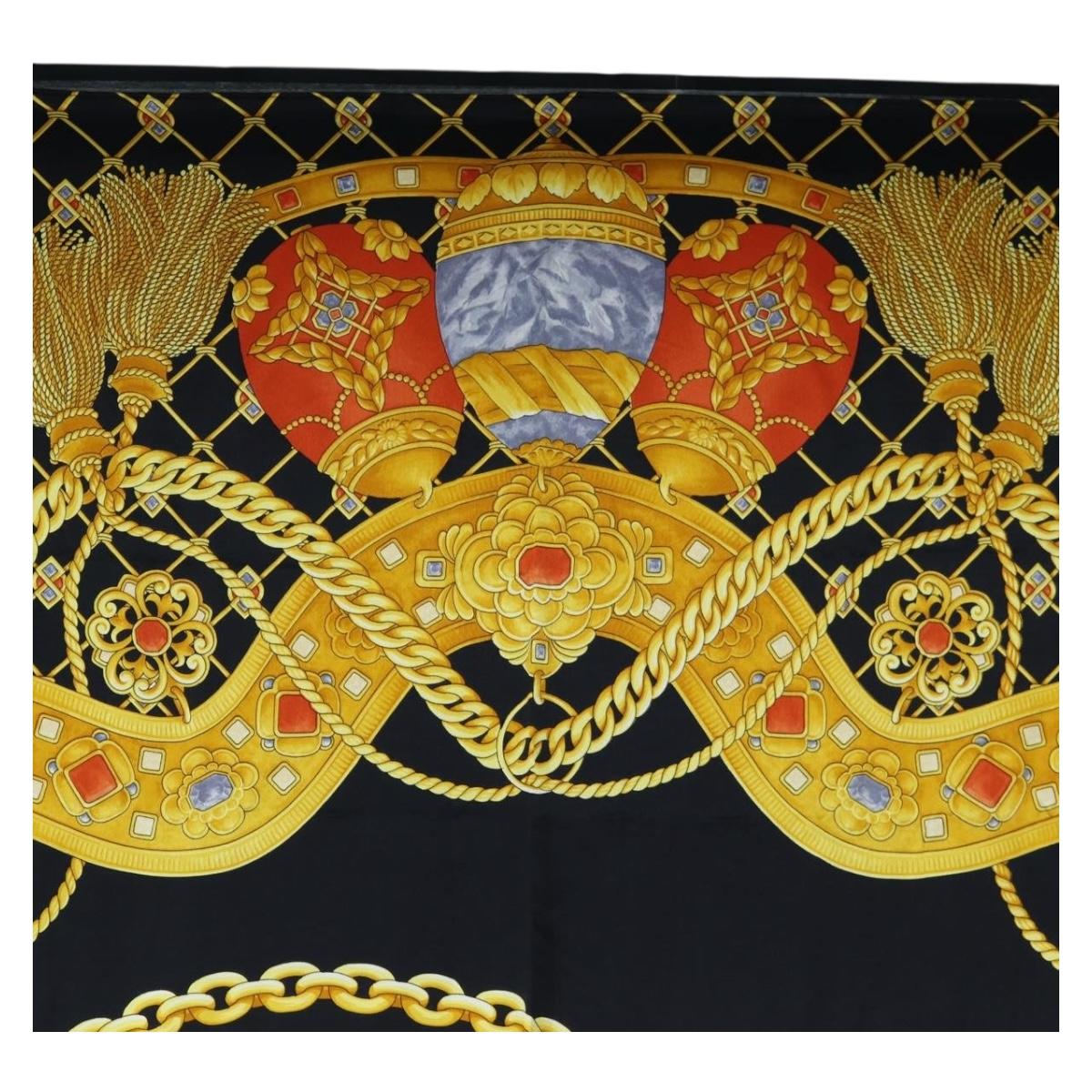 CELINE Large Jewelry Pattern Scarf Silk Black Yellow Auth am12158M