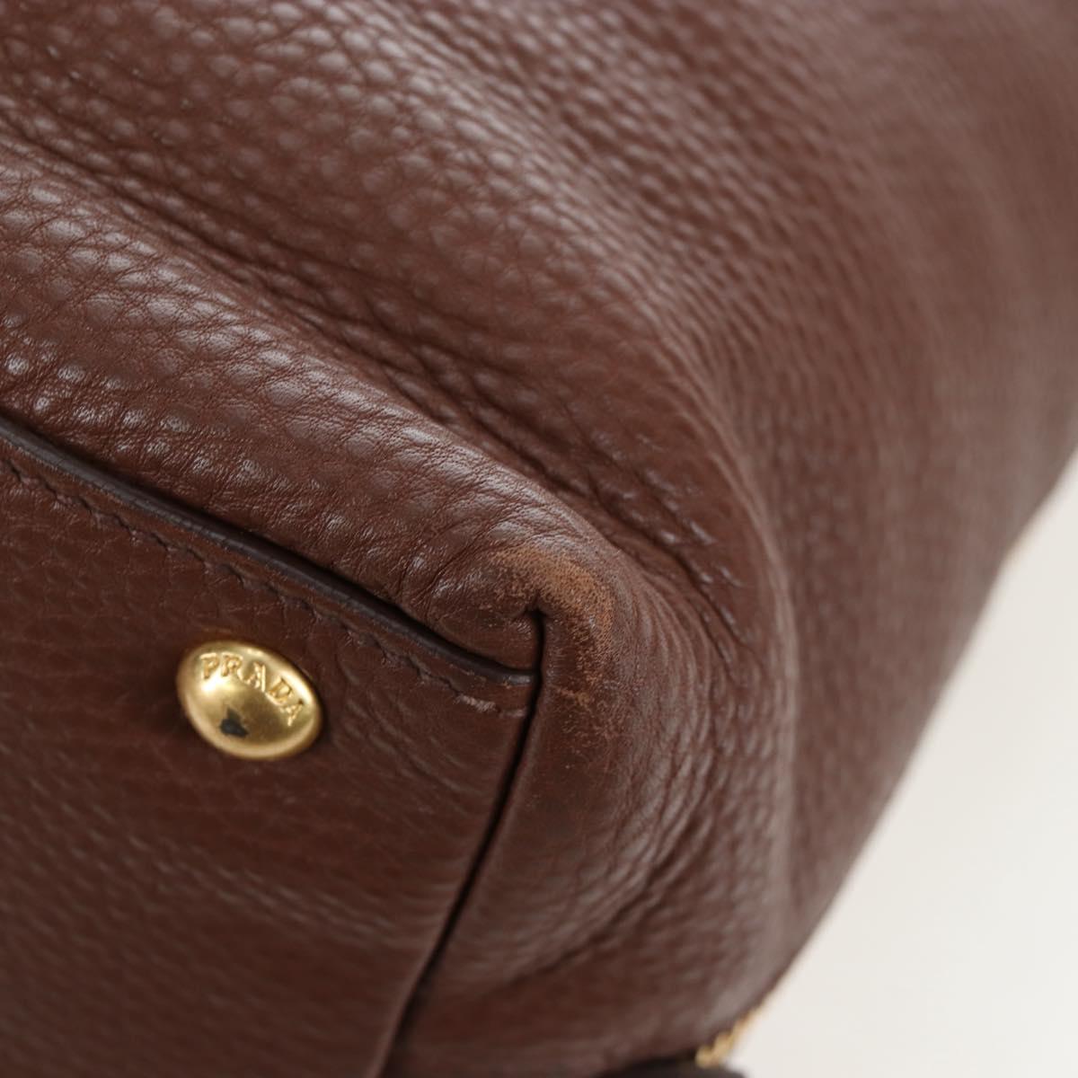 PRADA Shoulder Bag Taurillon Clemence Brown Gold Auth am12161V