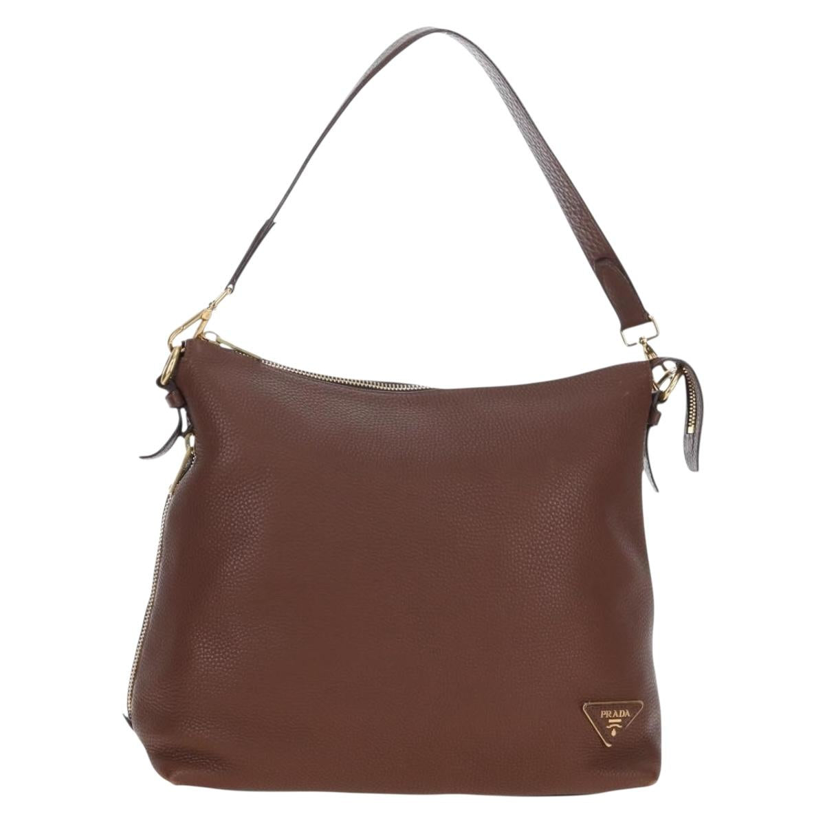 PRADA Shoulder Bag Taurillon Clemence Brown Gold Auth am12161V