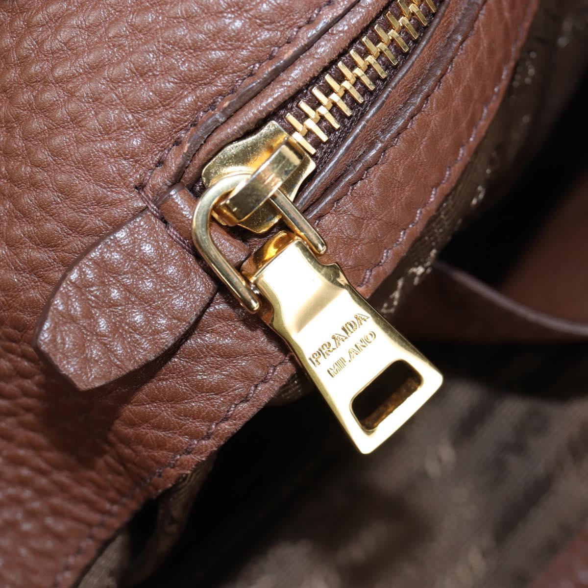 PRADA Shoulder Bag Taurillon Clemence Brown Gold Auth am12161V
