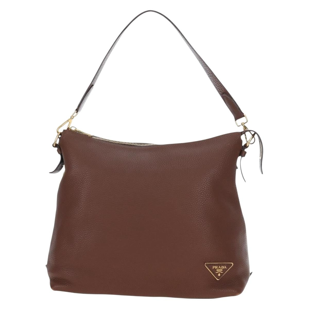 PRADA Shoulder Bag Taurillon Clemence Brown Gold Auth am12161V