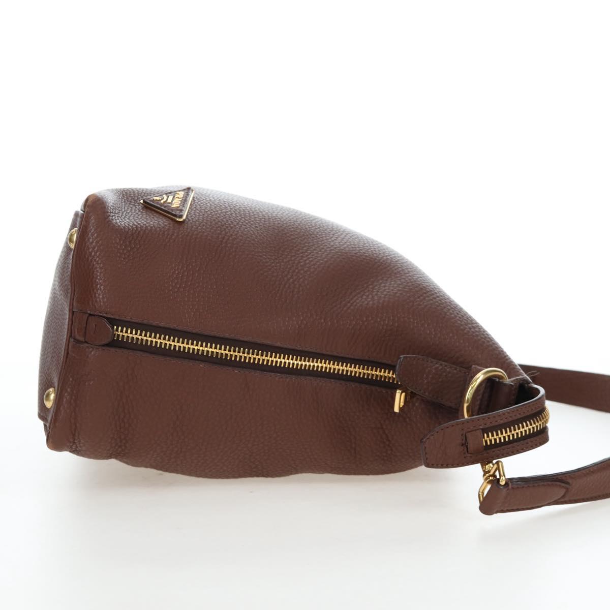 PRADA Shoulder Bag Taurillon Clemence Brown Gold Auth am12161V