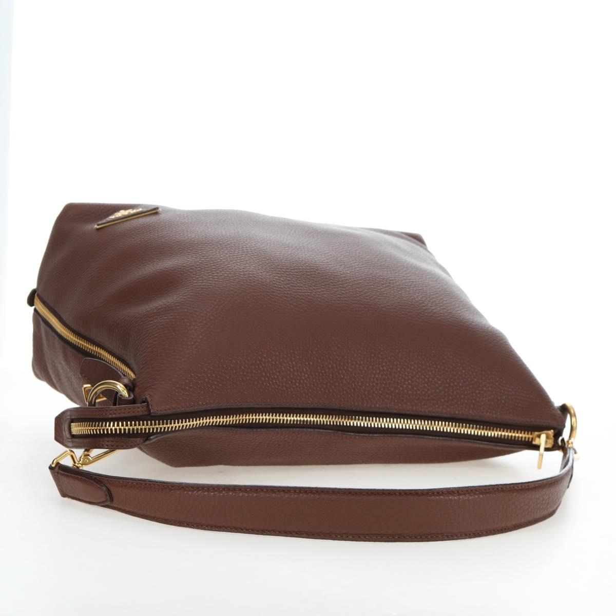 PRADA Shoulder Bag Taurillon Clemence Brown Gold Auth am12161V