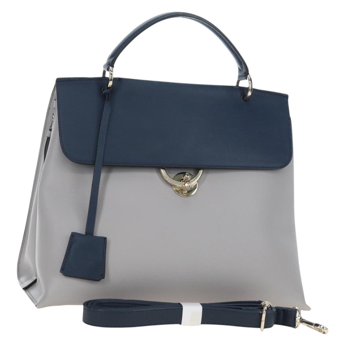 Salvatore Ferragamo Gancini Hand Bag Leather Gray Gold Auth am12164V