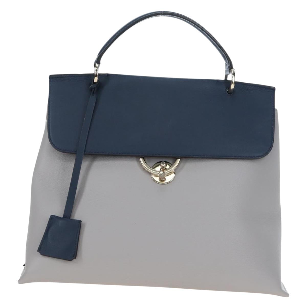 Salvatore Ferragamo Gancini Hand Bag Leather Gray Gold Auth am12164V