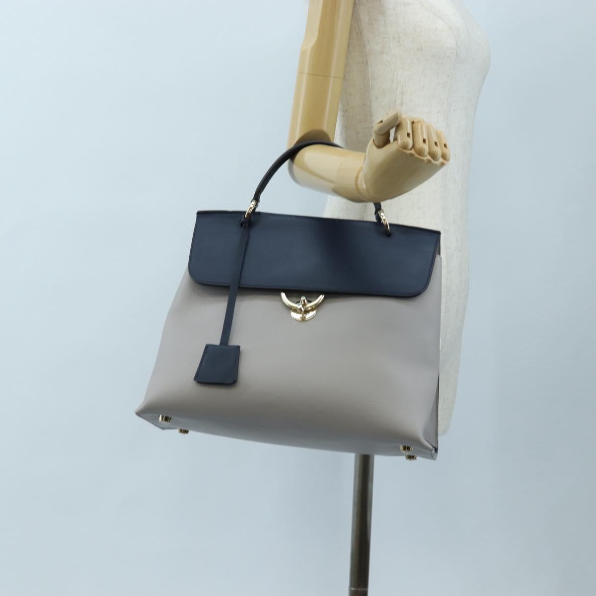 Salvatore Ferragamo Gancini Hand Bag Leather Gray Gold Auth am12164V
