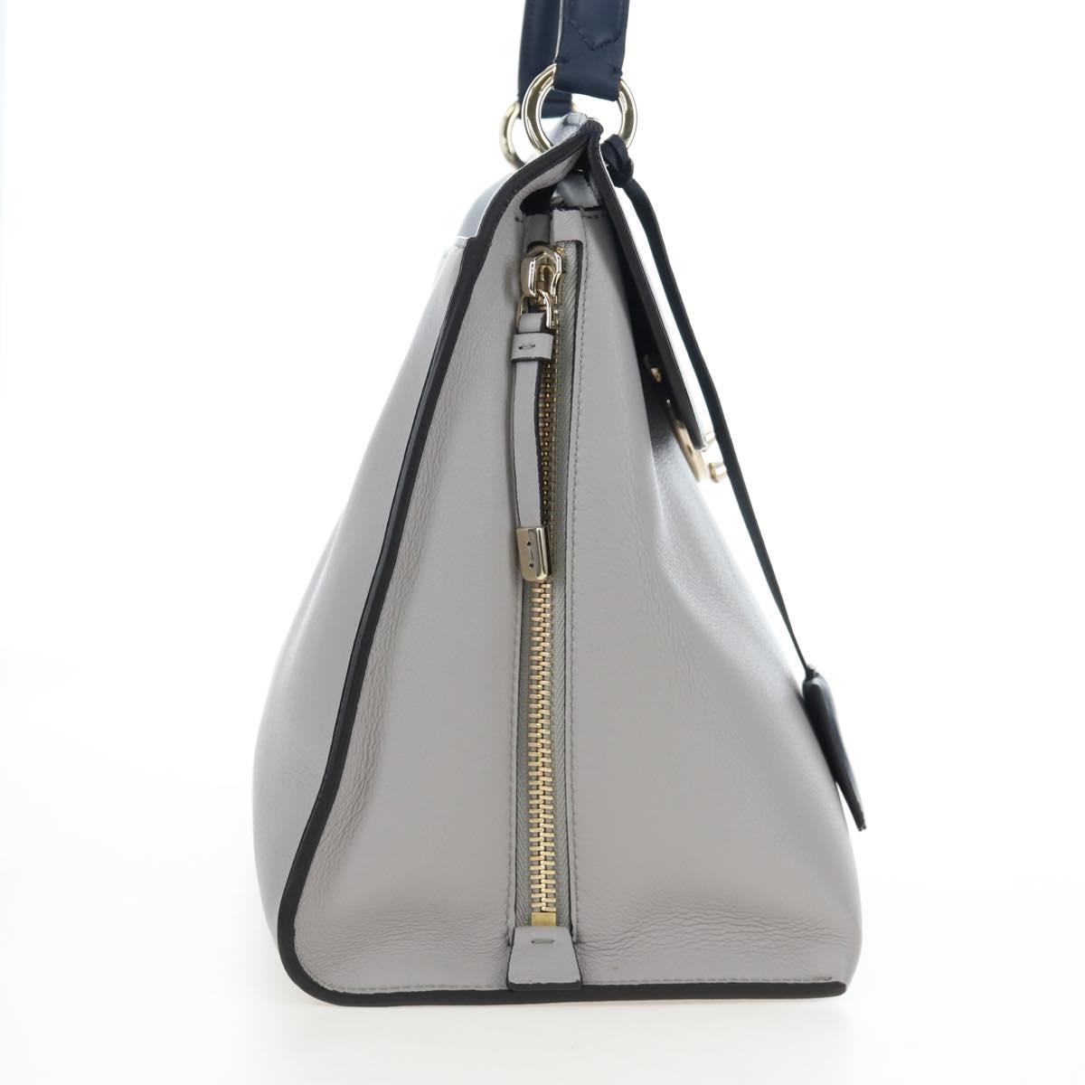 Salvatore Ferragamo Gancini Hand Bag Leather Gray Gold Auth am12164V