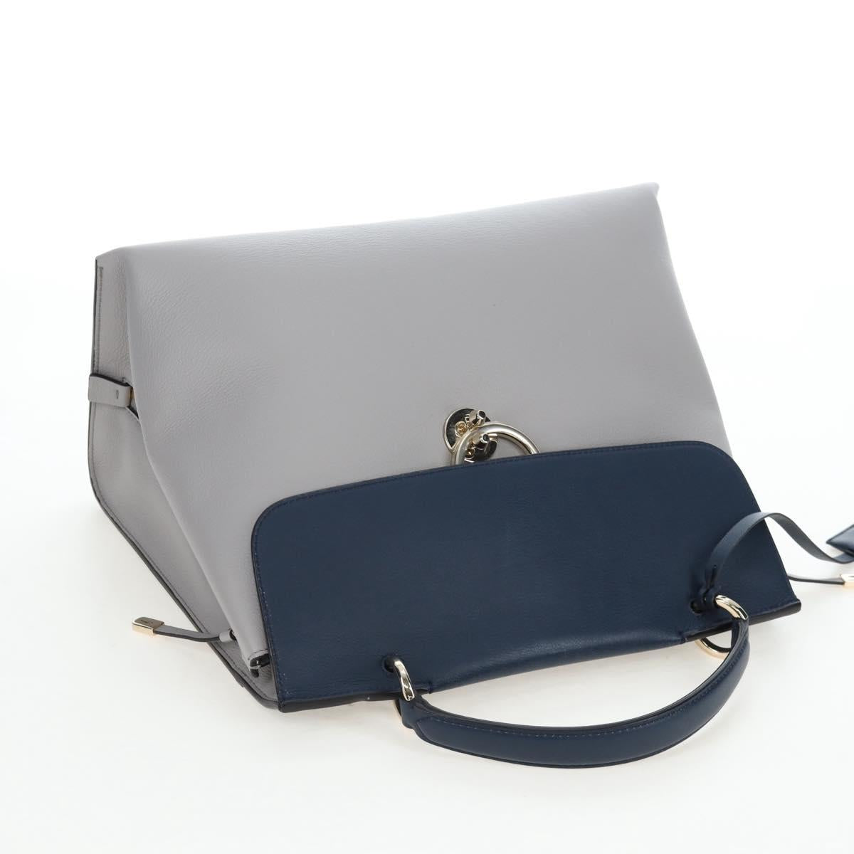 Salvatore Ferragamo Gancini Hand Bag Leather Gray Gold Auth am12164V