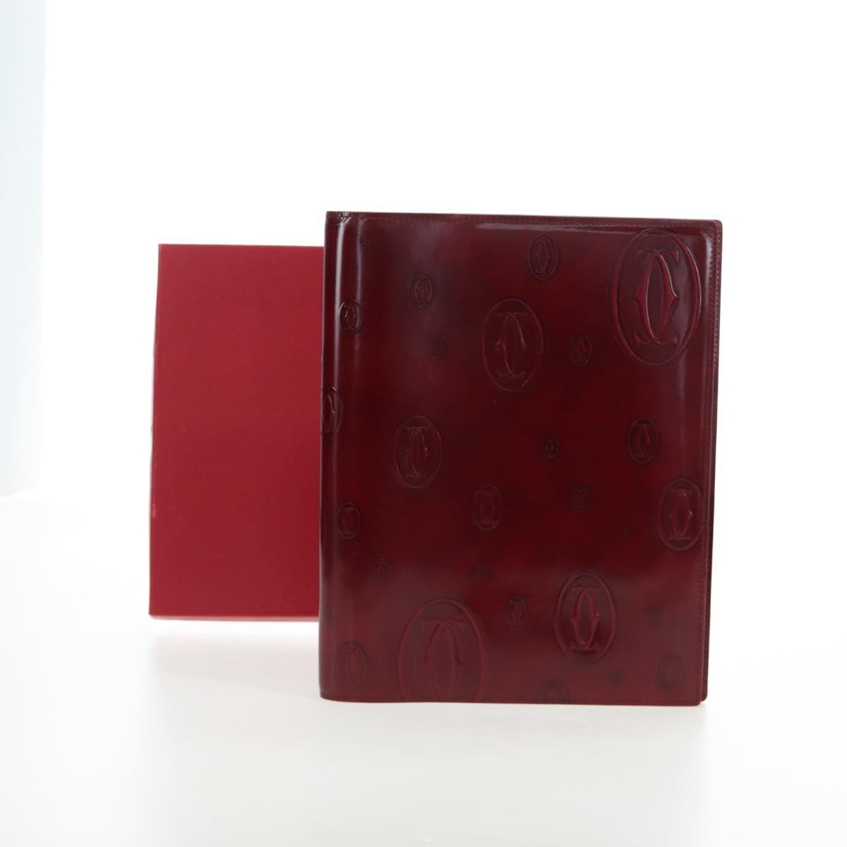 CARTIER Happy Birthday Note Cover Patent leather Bordeaux Gold Auth am12165V