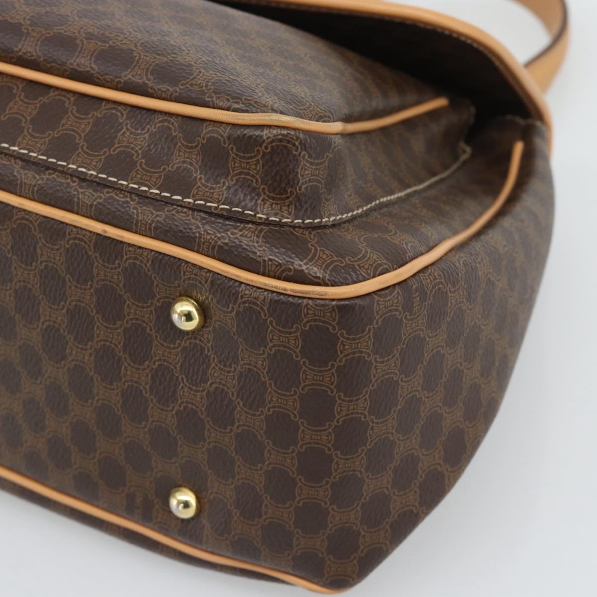 CELINE Macadam Canvas Hand Bag PVC Leather Brown Gold Auth am12166V