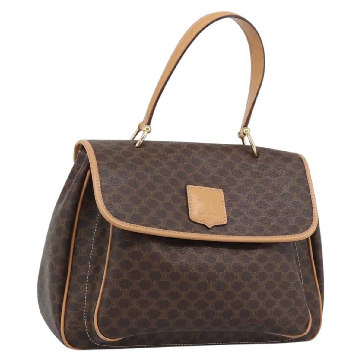 CELINE Macadam Canvas Hand Bag PVC Leather Brown Gold Auth am12166V