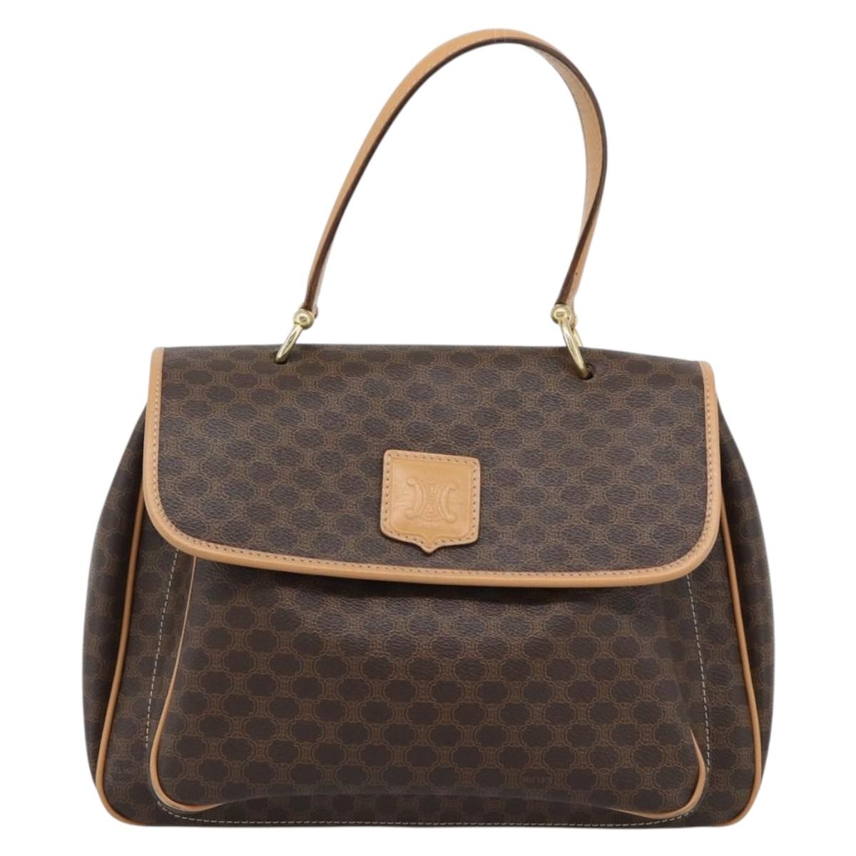 CELINE Macadam Canvas Hand Bag PVC Leather Brown Gold Auth am12166V