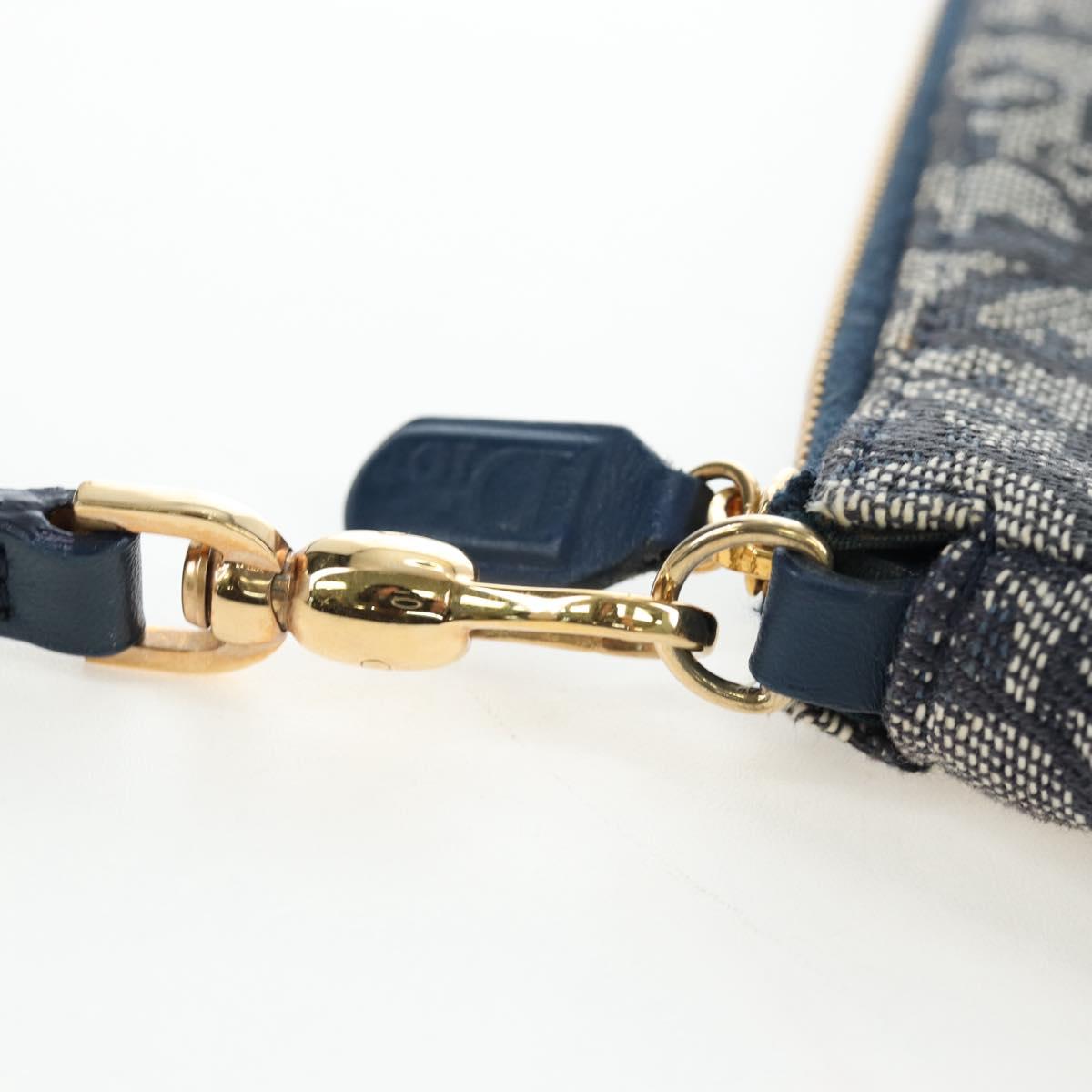 Christian Dior Trotter Canvas Saddle Pouch Navy Gold Auth am12177V