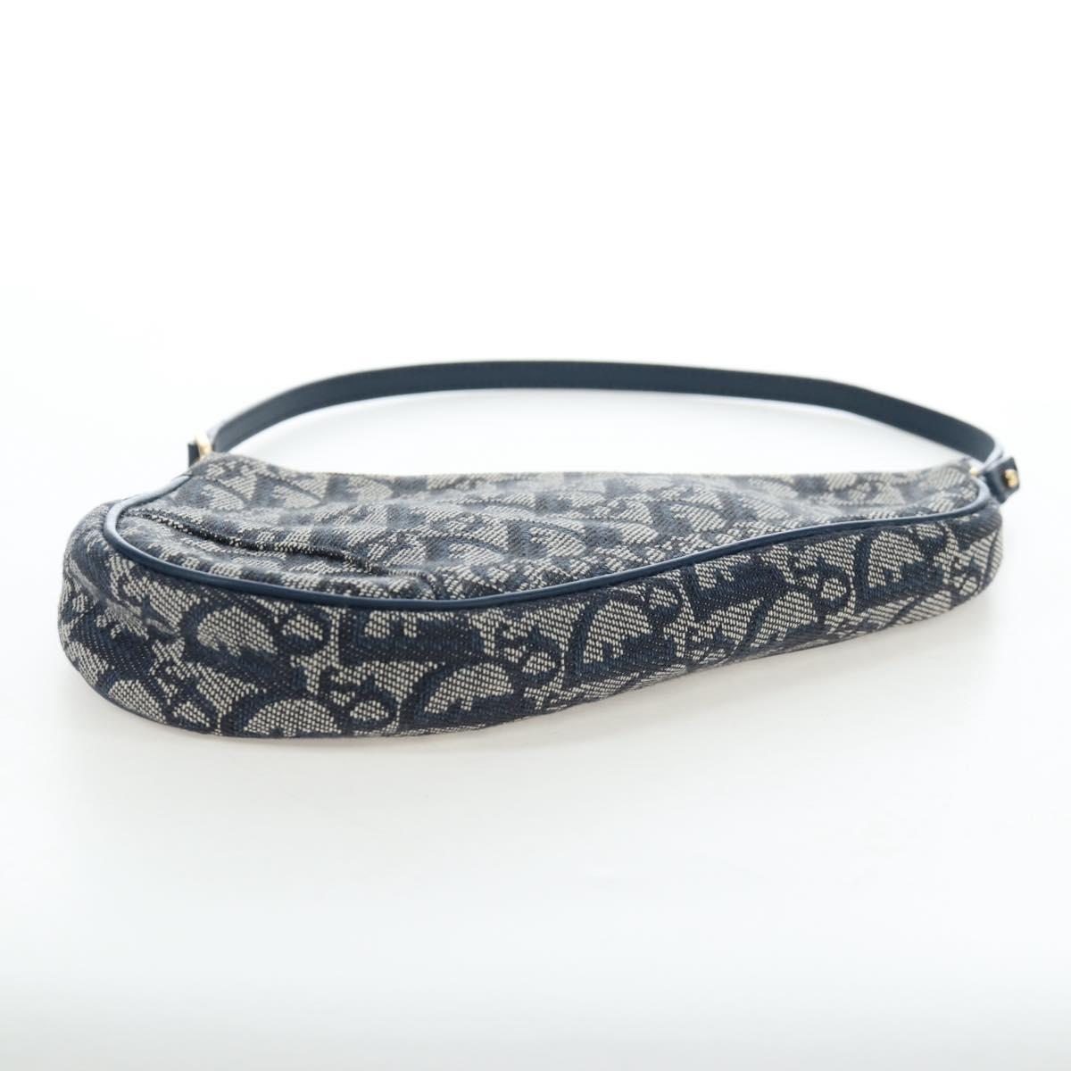 Christian Dior Trotter Canvas Saddle Pouch Navy Gold Auth am12177V