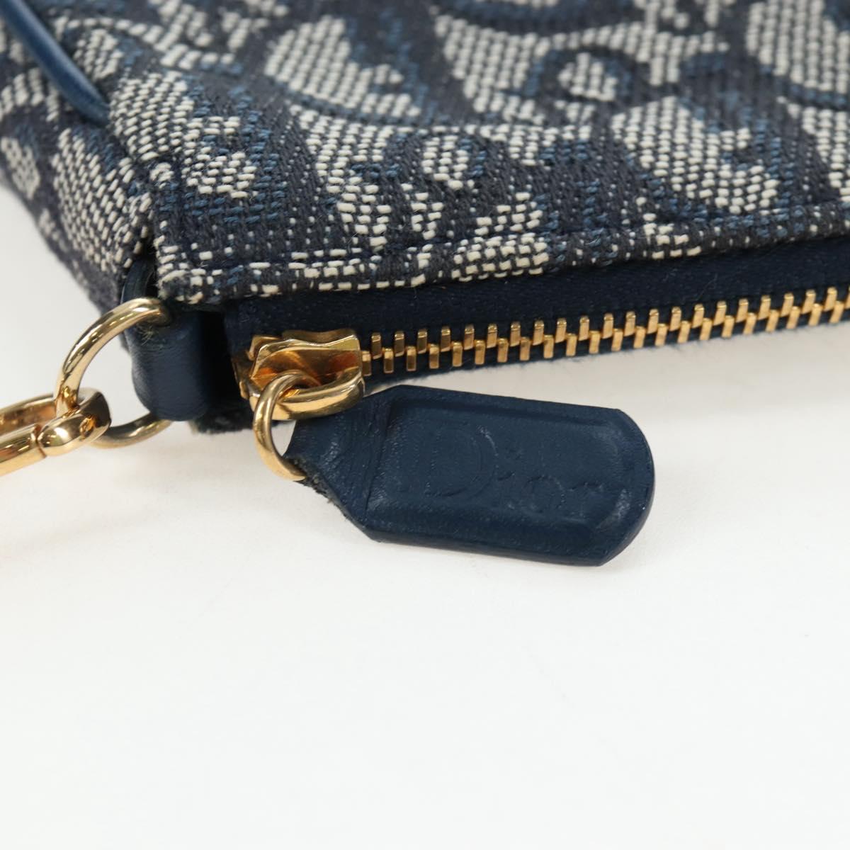 Christian Dior Trotter Canvas Saddle Pouch Navy Gold Auth am12177V