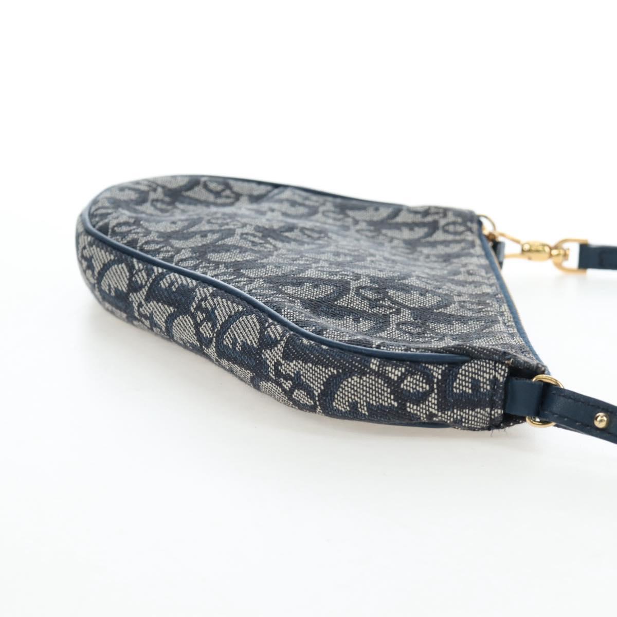 Christian Dior Trotter Canvas Saddle Pouch Navy Gold Auth am12177V