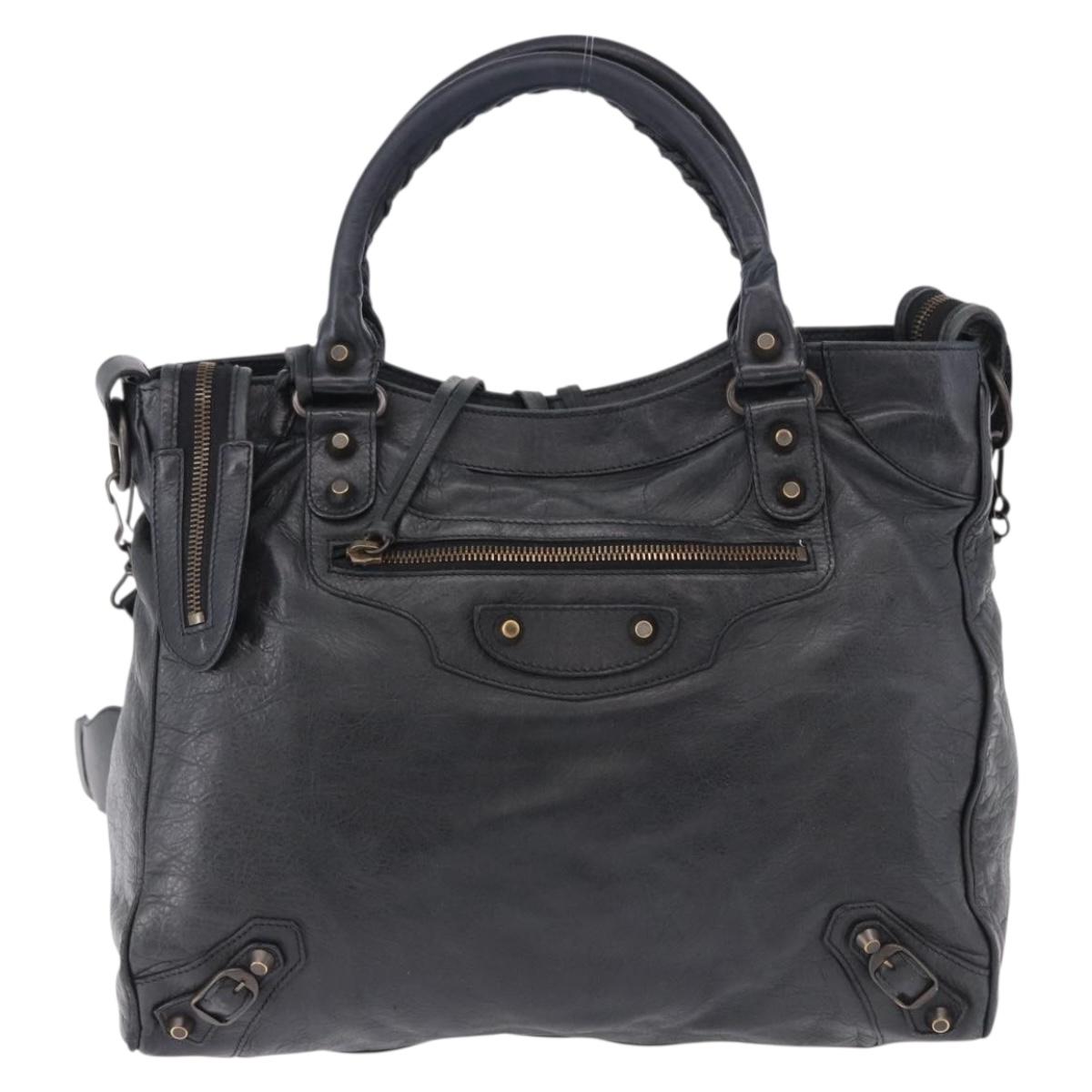 BALENCIAGA The Vero Hand Bag Leather 2way Navy 235216 Auth am12179V