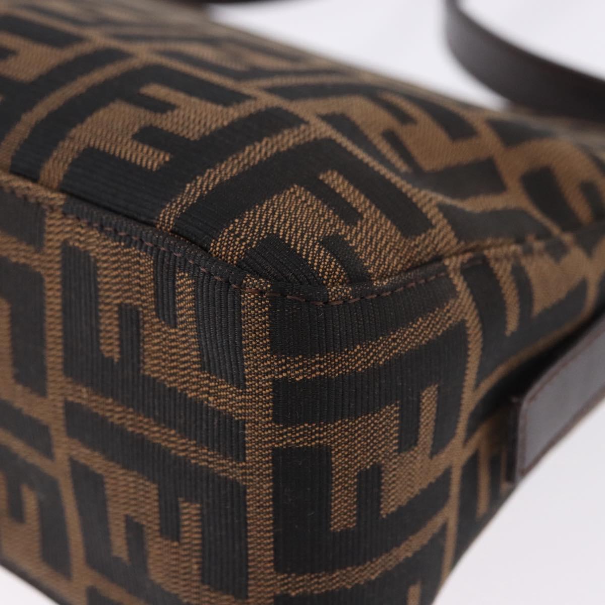 FENDI Zucca Canvas Mamma Baguette Shoulder Bag Black Brown Auth am12180V
