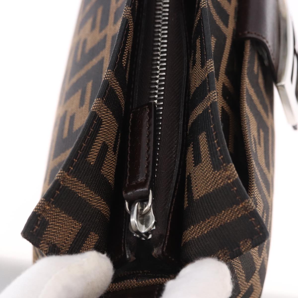 FENDI Zucca Canvas Mamma Baguette Shoulder Bag Black Brown Auth am12180V