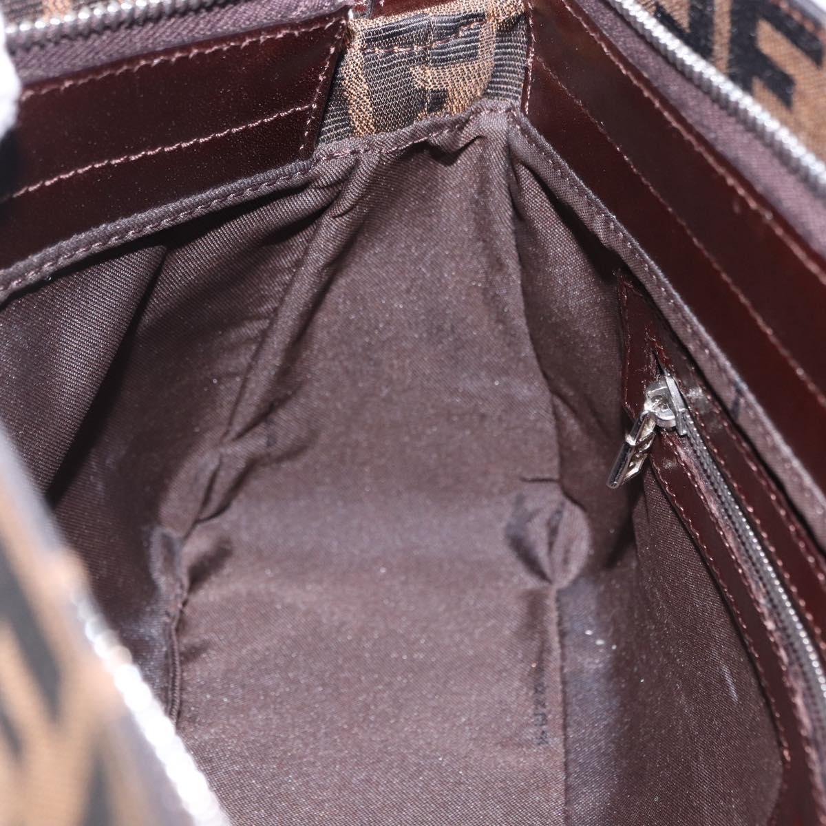 FENDI Zucca Canvas Mamma Baguette Shoulder Bag Black Brown Auth am12180V