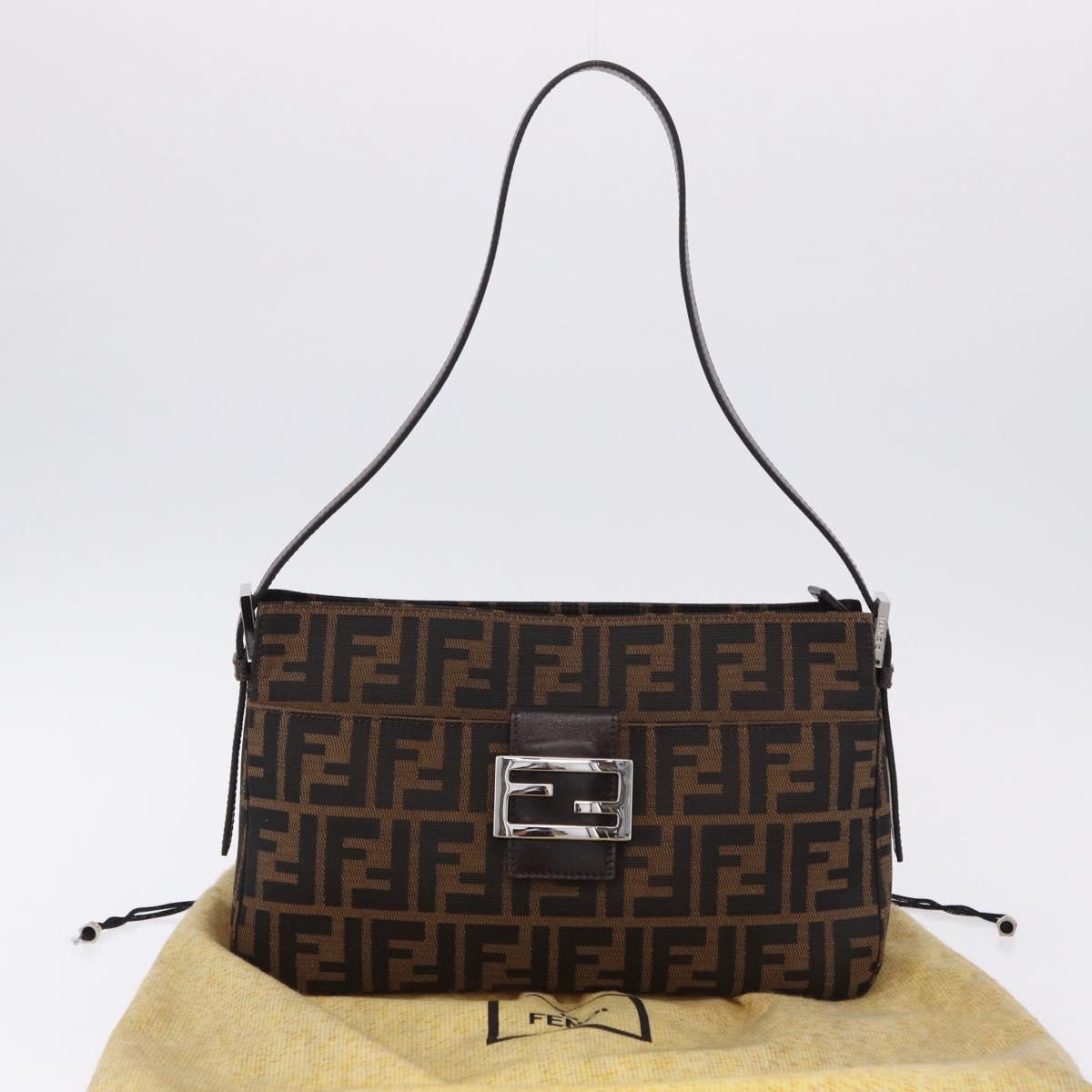 FENDI Zucca Canvas Mamma Baguette Shoulder Bag Black Brown Auth am12180V