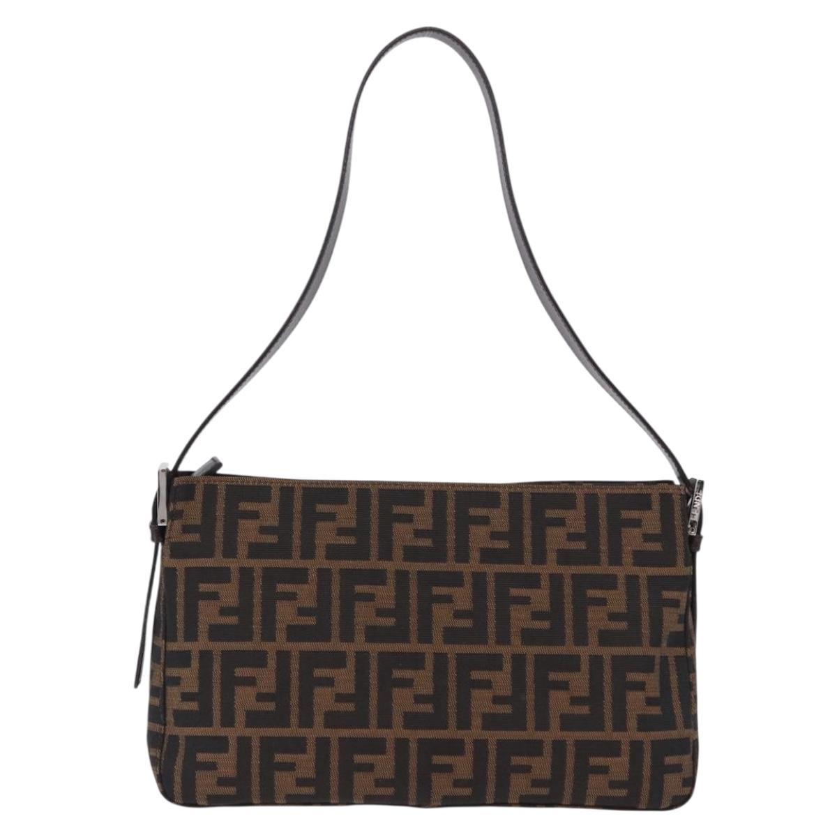 FENDI Zucca Canvas Mamma Baguette Shoulder Bag Black Brown Auth am12180V