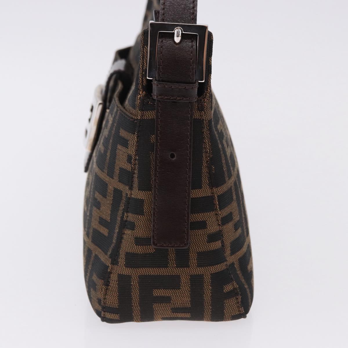 FENDI Zucca Canvas Mamma Baguette Shoulder Bag Black Brown Auth am12180V