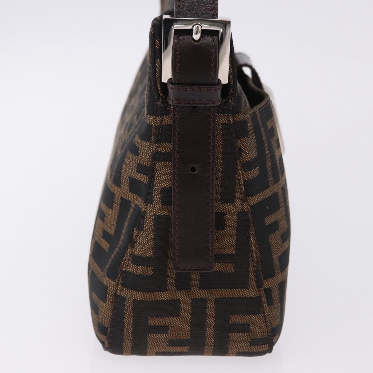 FENDI Zucca Canvas Mamma Baguette Shoulder Bag Black Brown Auth am12180V