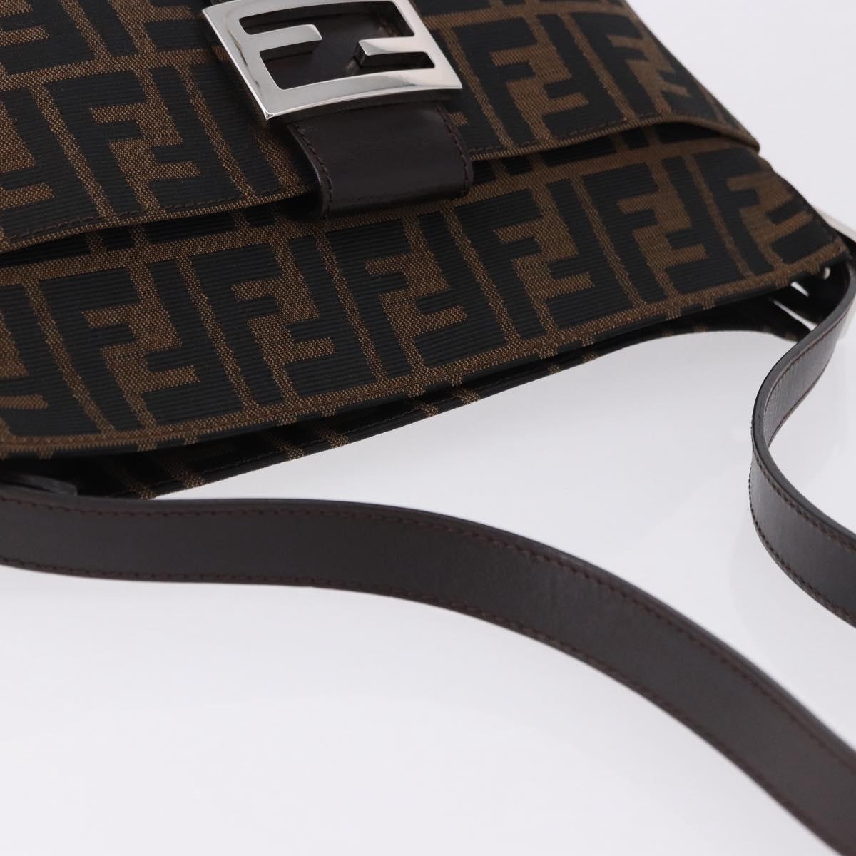 FENDI Zucca Canvas Mamma Baguette Shoulder Bag Black Brown Auth am12180V