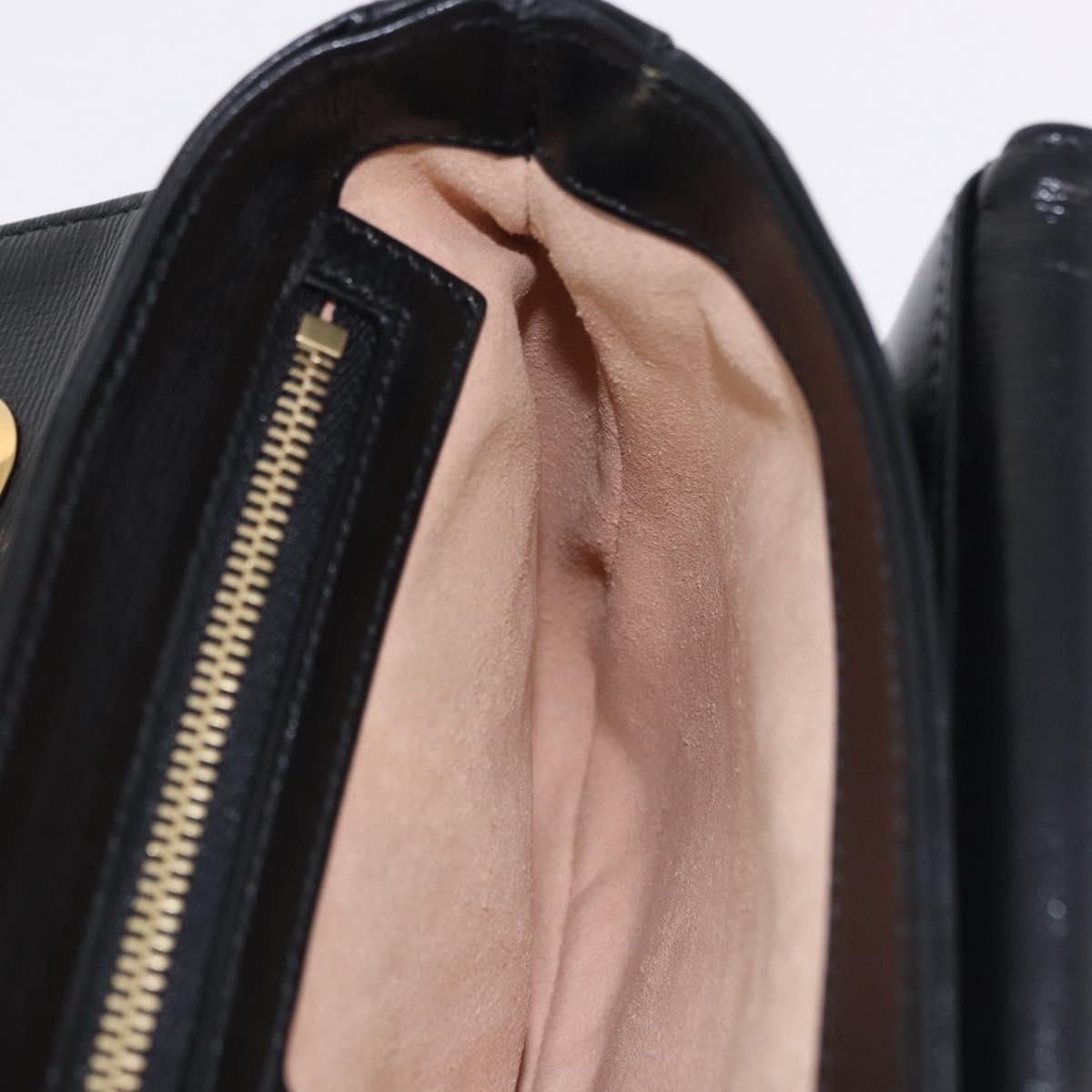 GUCCI Marina Chain Shoulder Bag Leather Black Gold 576421 Auth am12181M