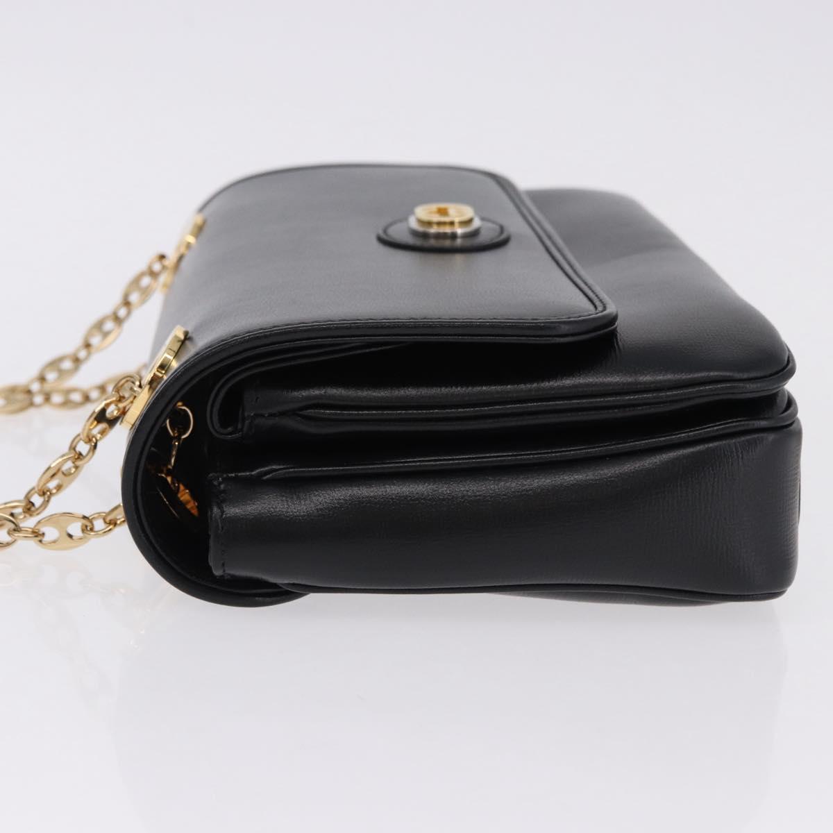 GUCCI Marina Chain Shoulder Bag Leather Black Gold 576421 Auth am12181M