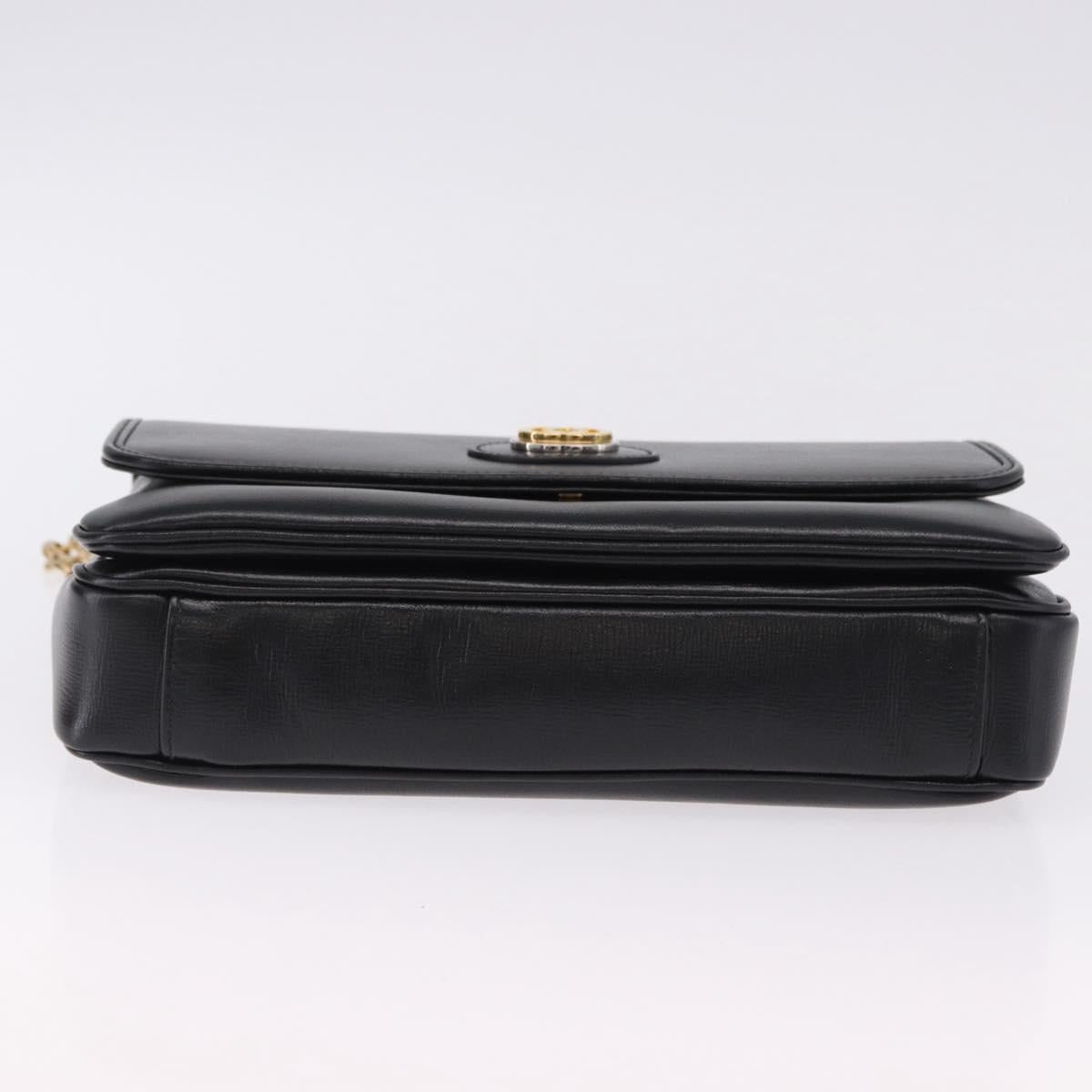 GUCCI Marina Chain Shoulder Bag Leather Black Gold 576421 Auth am12181M