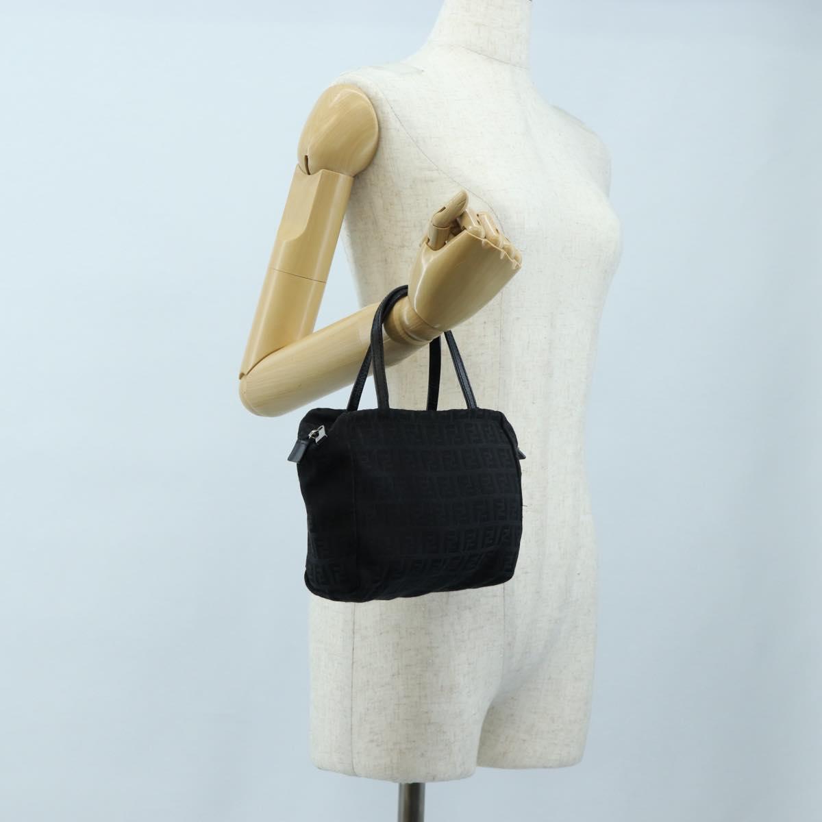 FENDI Zucchino Canvas Mini Hand Bag Black Silver Auth am12184V