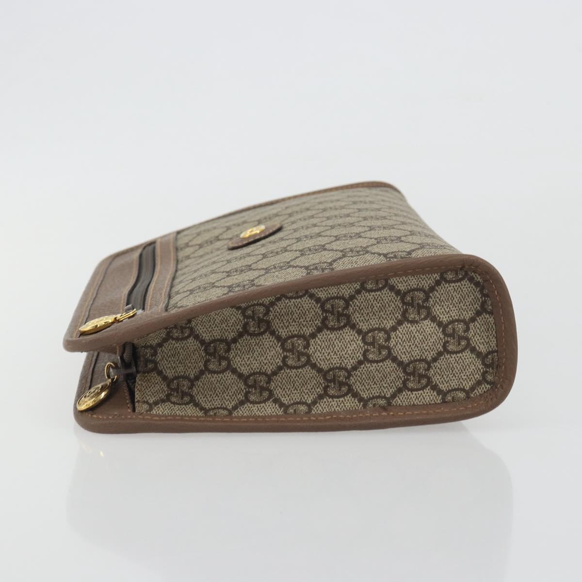 GUCCI GG Supreme Old Web Sherry Line Clutch Bag PVC Beige Gold Auth am12186V