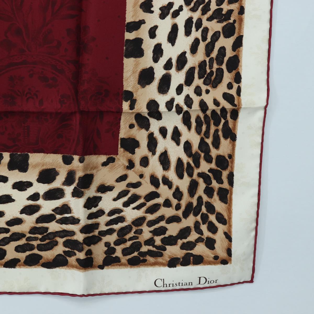 Christian Dior Leopard Scarf Silk Bordeaux Auth am12187M