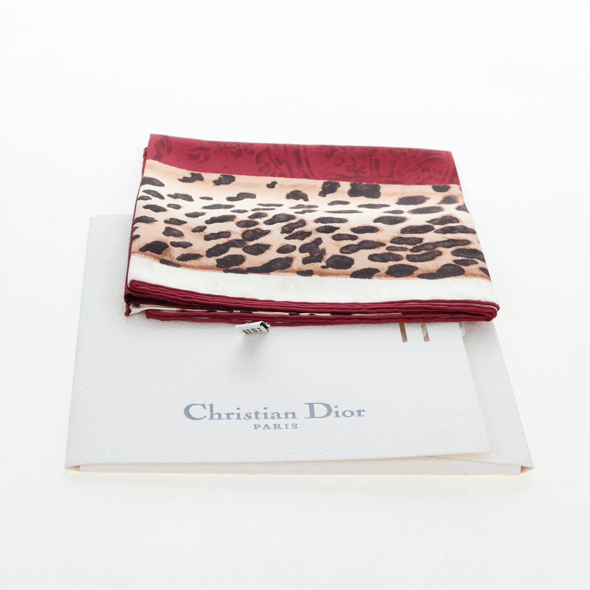 Christian Dior Leopard Scarf Silk Bordeaux Auth am12187M