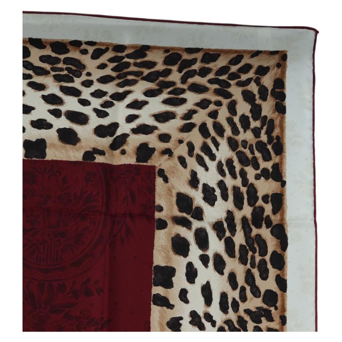 Christian Dior Leopard Scarf Silk Bordeaux Auth am12187M