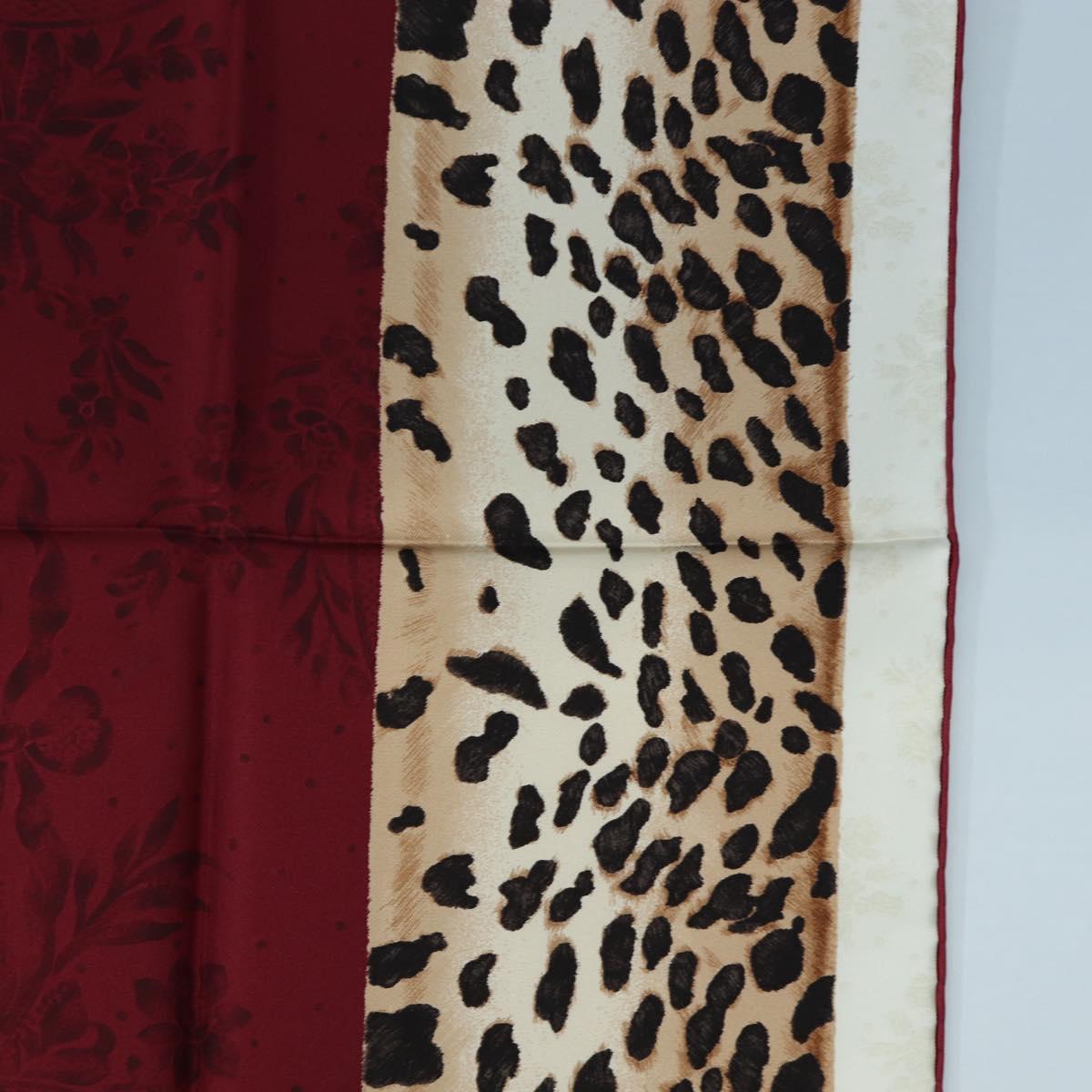 Christian Dior Leopard Scarf Silk Bordeaux Auth am12187M