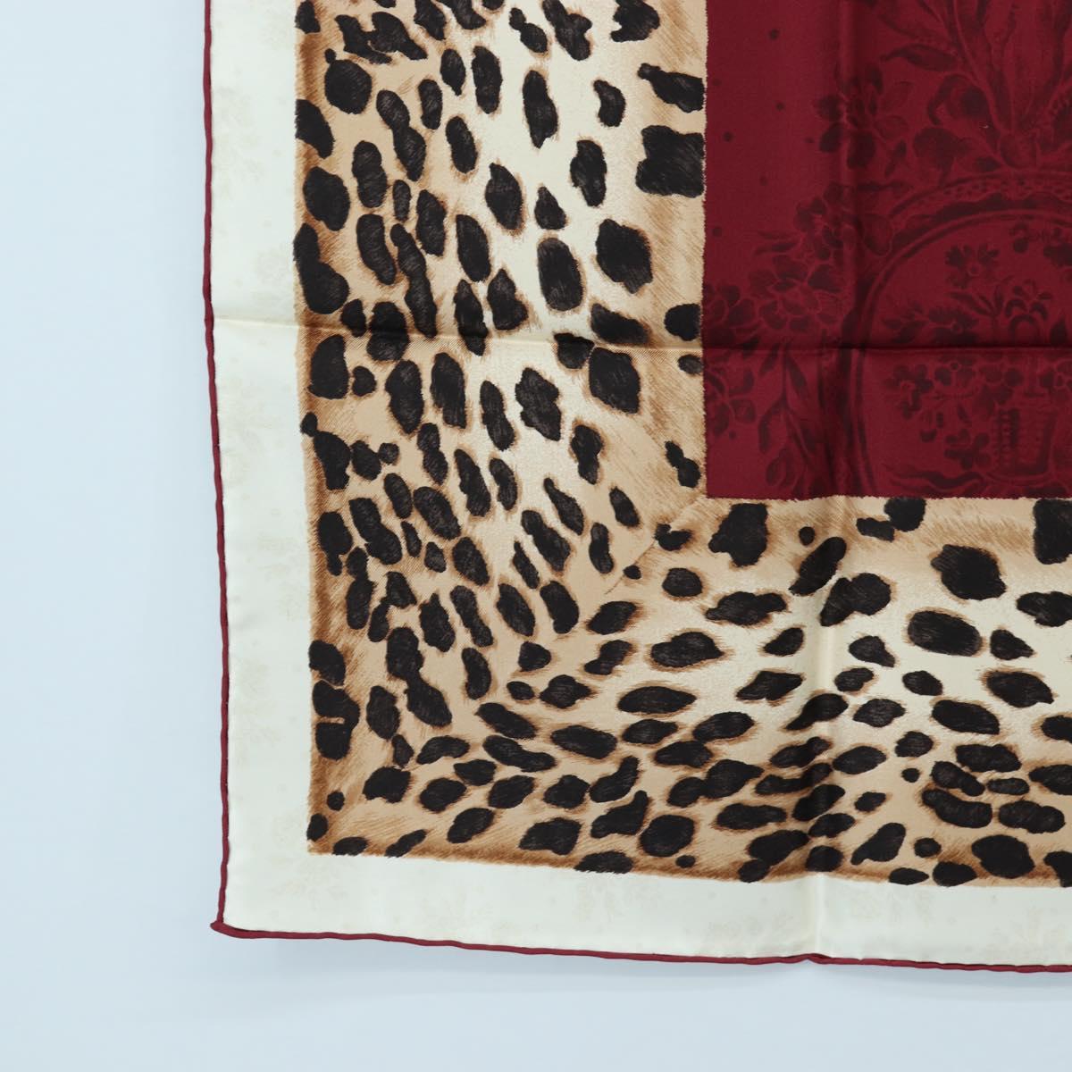 Christian Dior Leopard Scarf Silk Bordeaux Auth am12187M