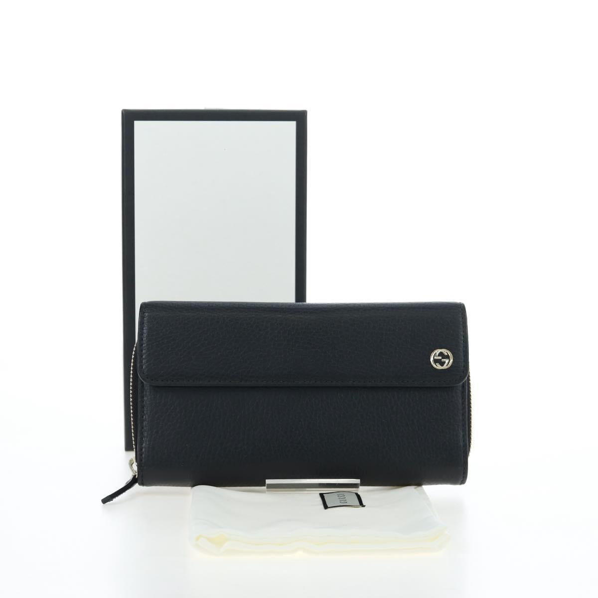 GUCCI Interlocking Round Long Wallet Leather Outlet Black 449397 Auth am12188V