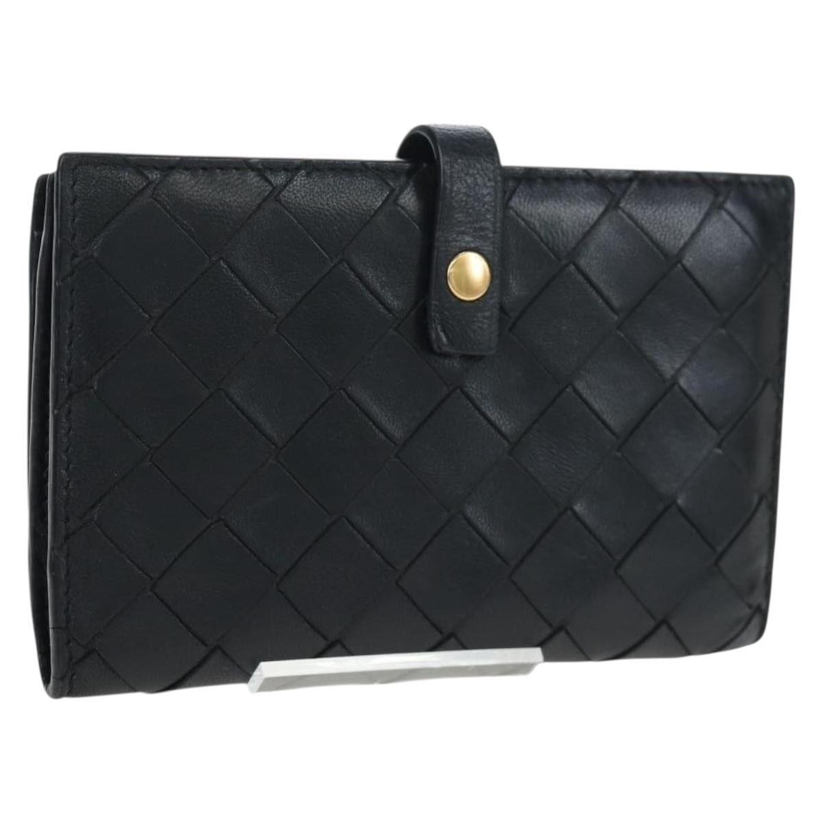 BOTTEGA VENETA INTRECCIATO Bifold Wallet Leather Black Gold Auth am12190V