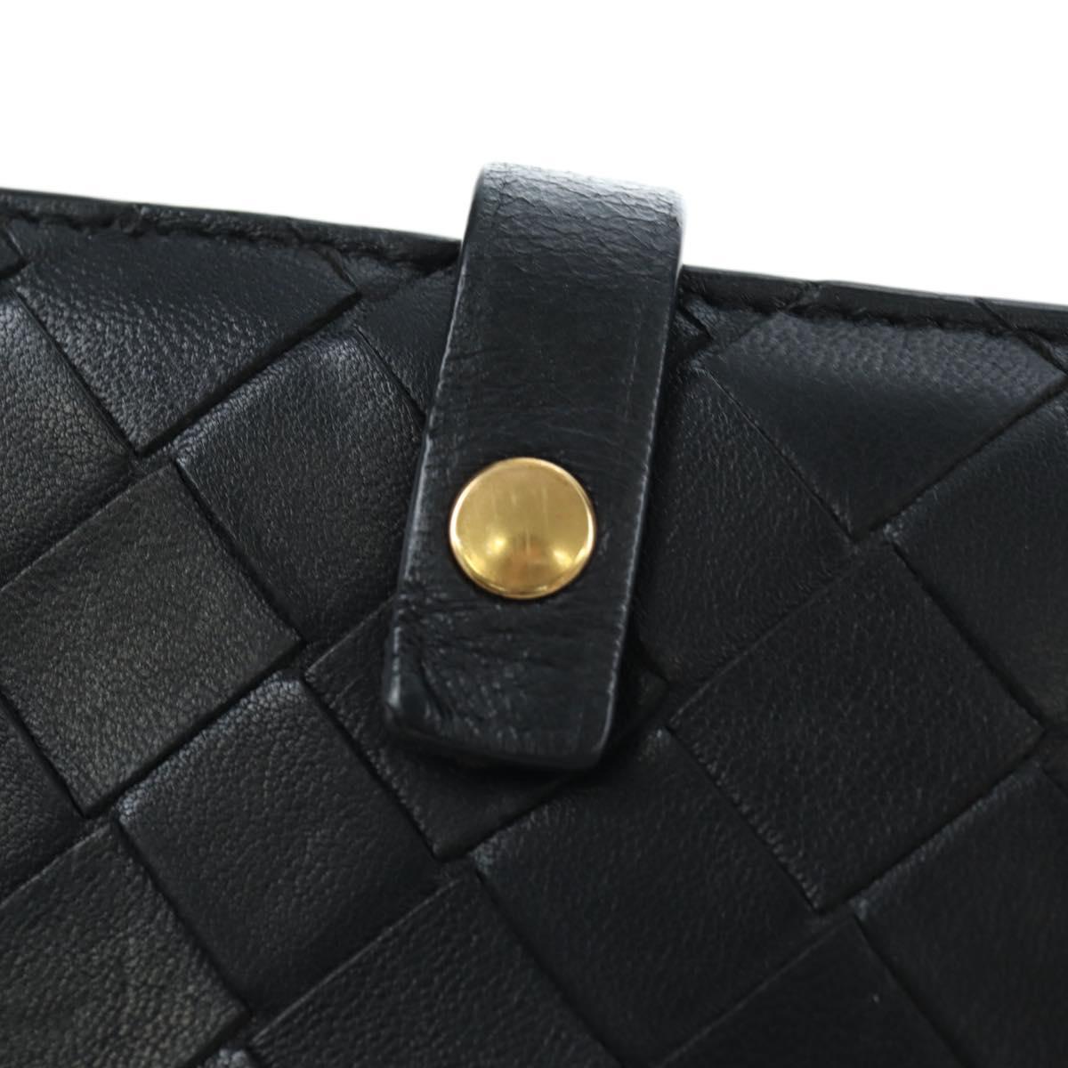 BOTTEGA VENETA INTRECCIATO Bifold Wallet Leather Black Gold Auth am12190V
