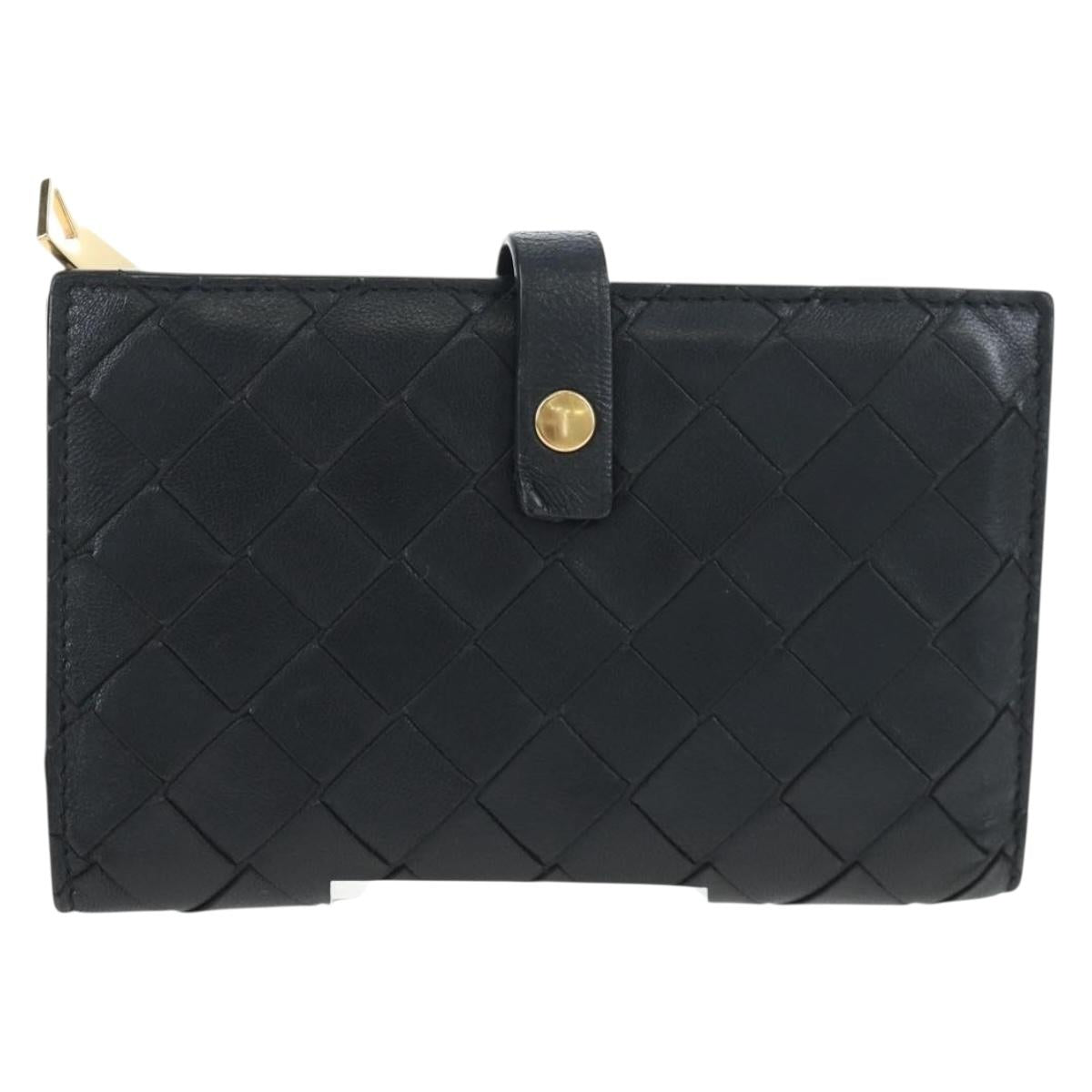 BOTTEGA VENETA INTRECCIATO Bifold Wallet Leather Black Gold Auth am12190V