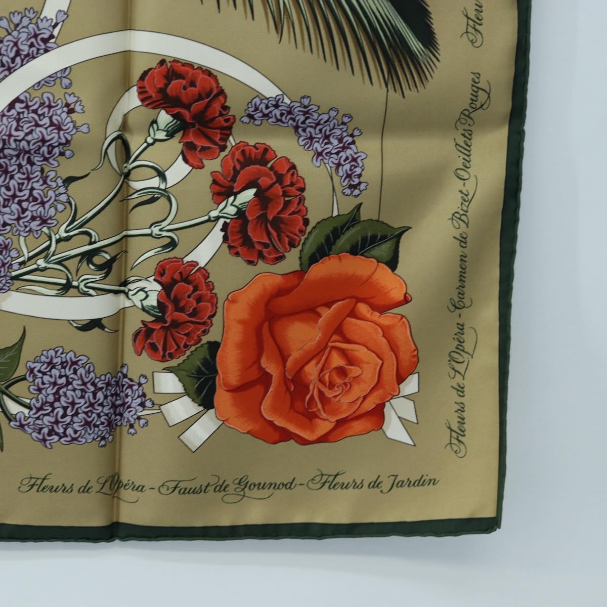 HERMES Carre 90 Scarf Silk Beige Green Auth am12194M