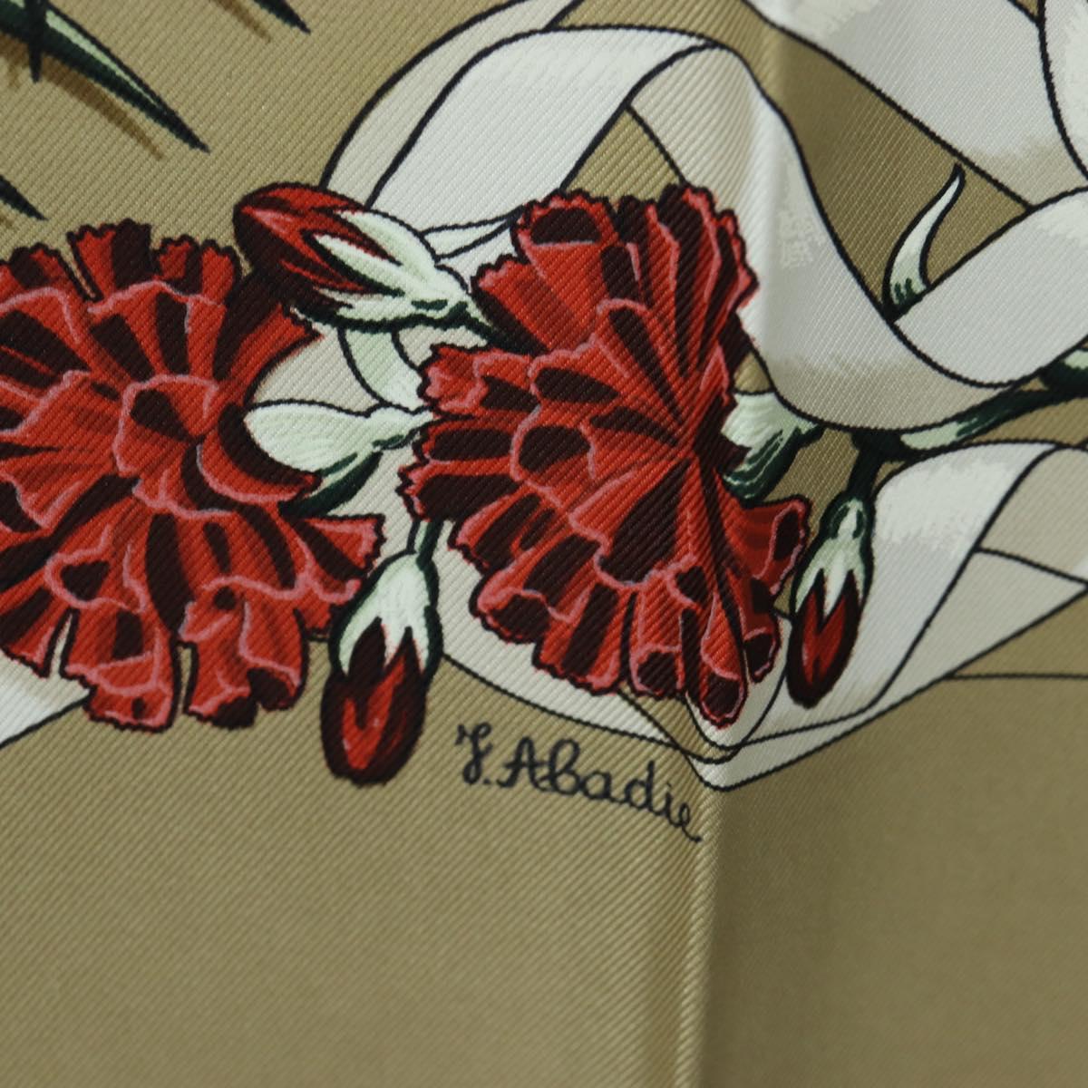 HERMES Carre 90 Scarf Silk Beige Green Auth am12194M
