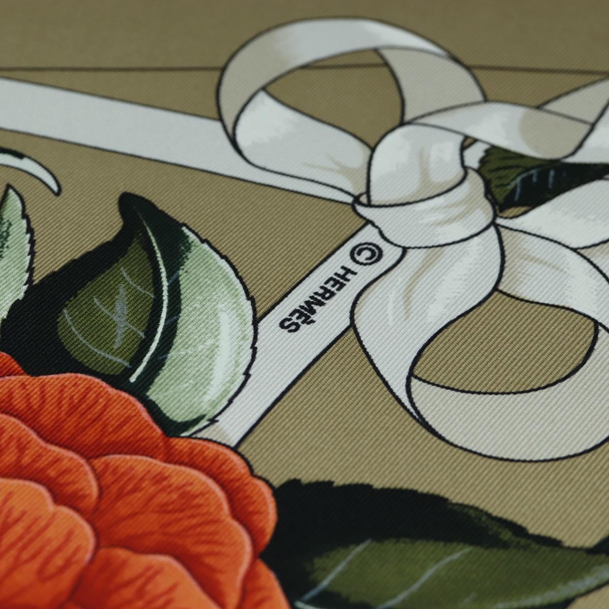 HERMES Carre 90 Scarf Silk Beige Green Auth am12194M