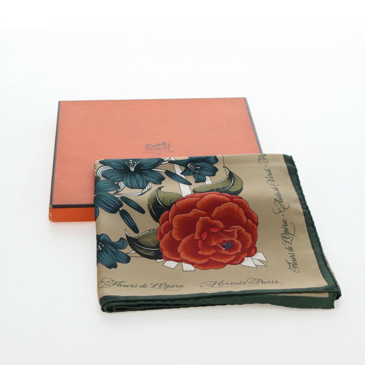 HERMES Carre 90 Scarf Silk Beige Green Auth am12194M